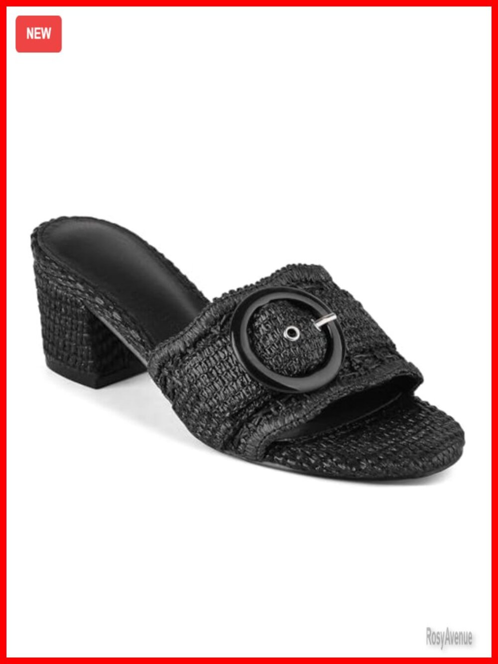 Women's Raffia Mule Slides Sandals with Block Heel